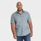Men's Tall Printed Standard Fit Stretch Poplin Short Sleeve Button-down Shirt - Goodfellow & Co Vine