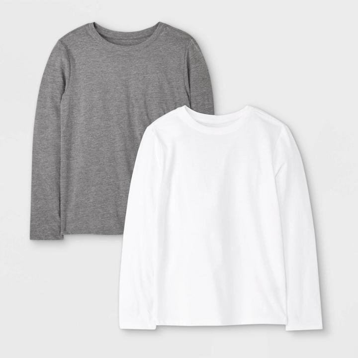 Boys' 2pk Long Sleeve T-shirt - Cat & Jack Charcoal Gray/white