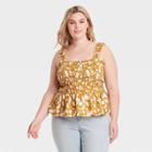 Women's Plus Size Floral Print Smocked Tank Top - Universal Thread Yellow