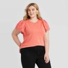 Women's Plus Size Ruffle Eyelet Short Sleeve Crewneck Blouse - Ava & Viv Red X, Women's