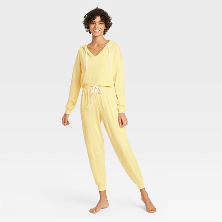 Women's French Terry Cropped Lounge Hoodie - Colsie Yellow