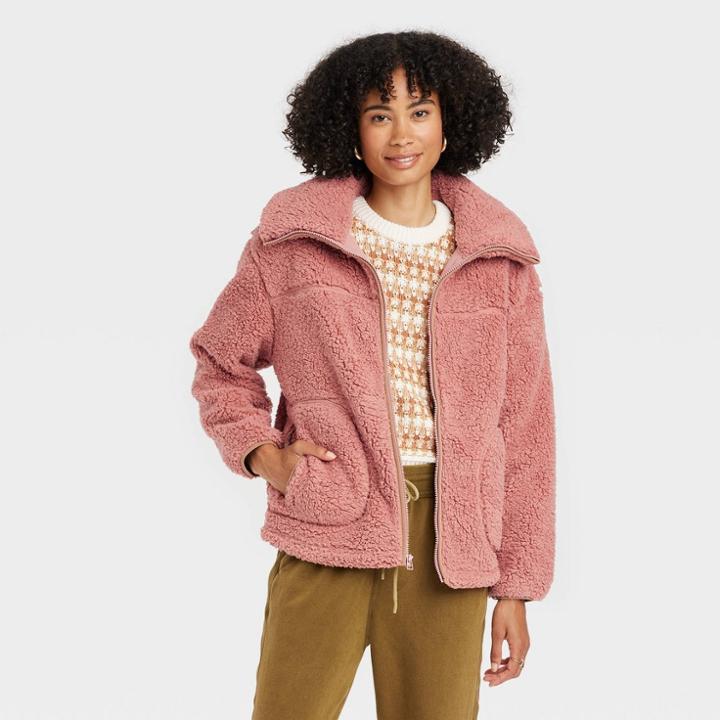 Women's Hooded Sherpa Anorak Jacket - Universal Thread Pink