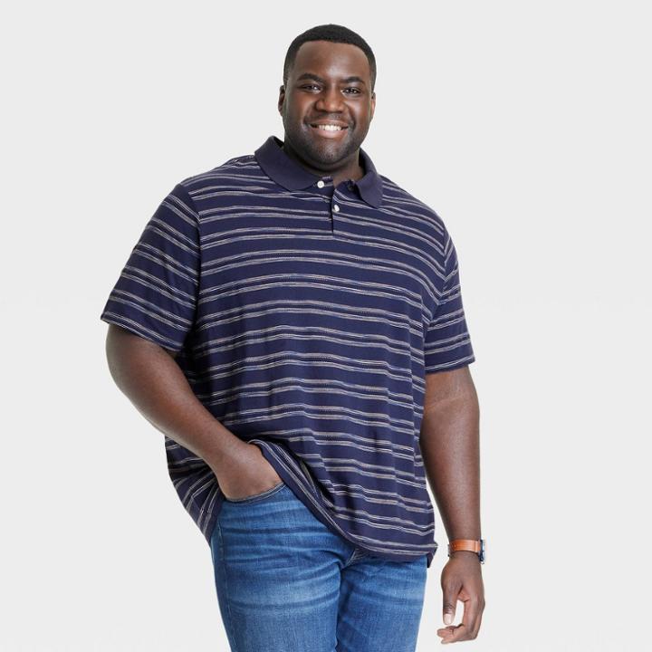 Men's Big & Tall Regular Fit Short Sleeve Polo Shirt - Goodfellow & Co Navy Blue/striped