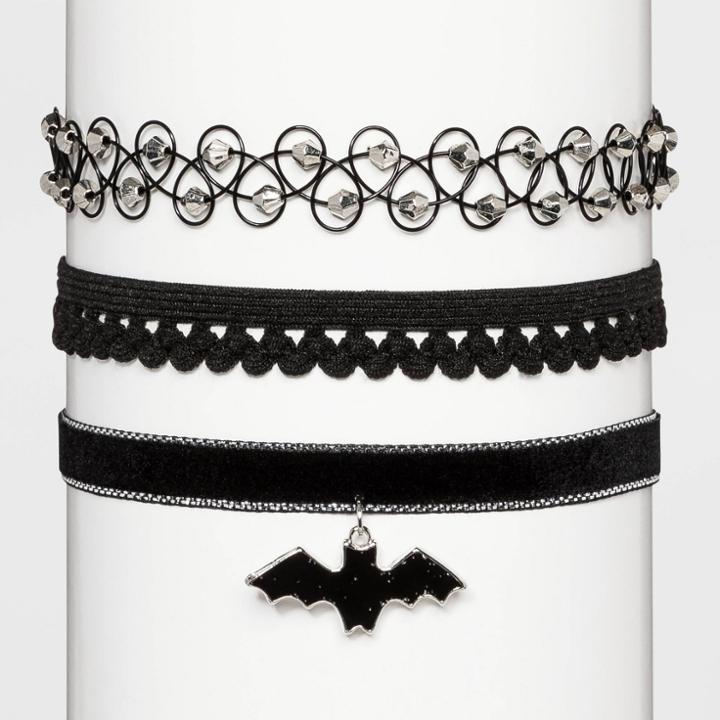 Distributed By Target Bat Charm Choker Set 3ct - Black, Women's,