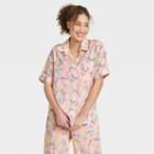 Women's Abstract Print Simply Cool Short Sleeve Button-up Shirt - Stars Above Pink