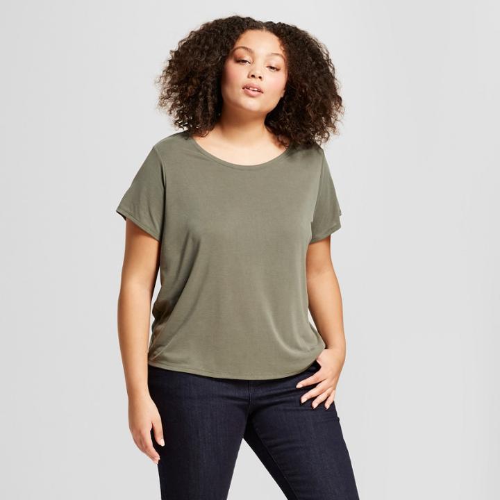 Women's Plus Size Short Sleeve Twist Back T-shirt - A New Day Olive (green)