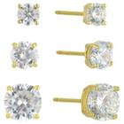 Target Cubic Zirconia Set Of 3 Round Stud Earrings With 14k Gold Plating In Sterling Silver - Gold, Gold/crystal