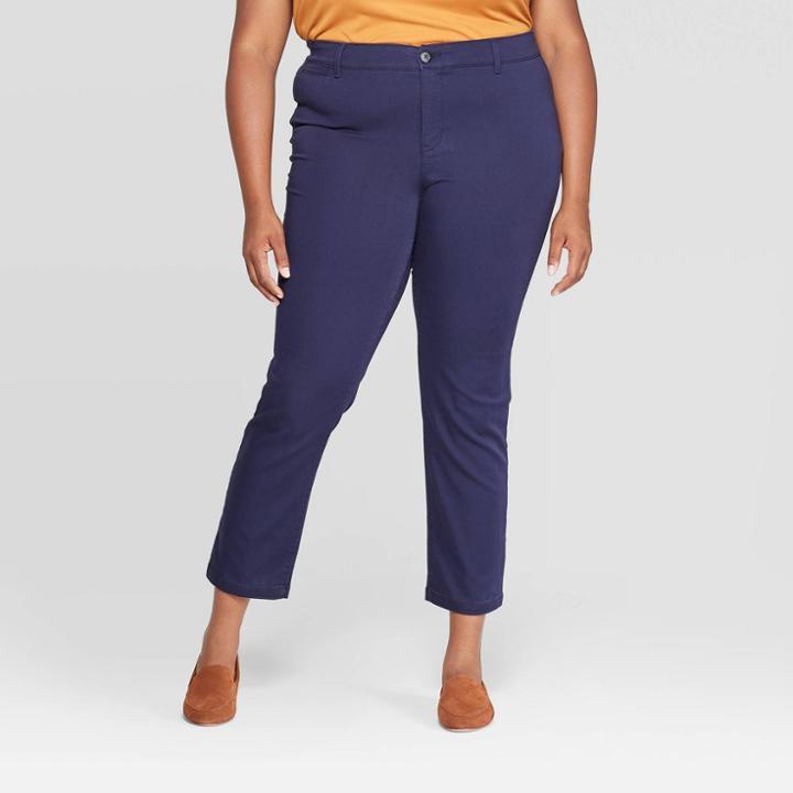 Women's Plus Size Straight Leg Chino Pants - Ava & Viv Navy (blue)
