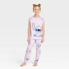 Girls' Disney Lilo & Stitch 2pc Marble Print Short Sleeve Pajama Set - Purple