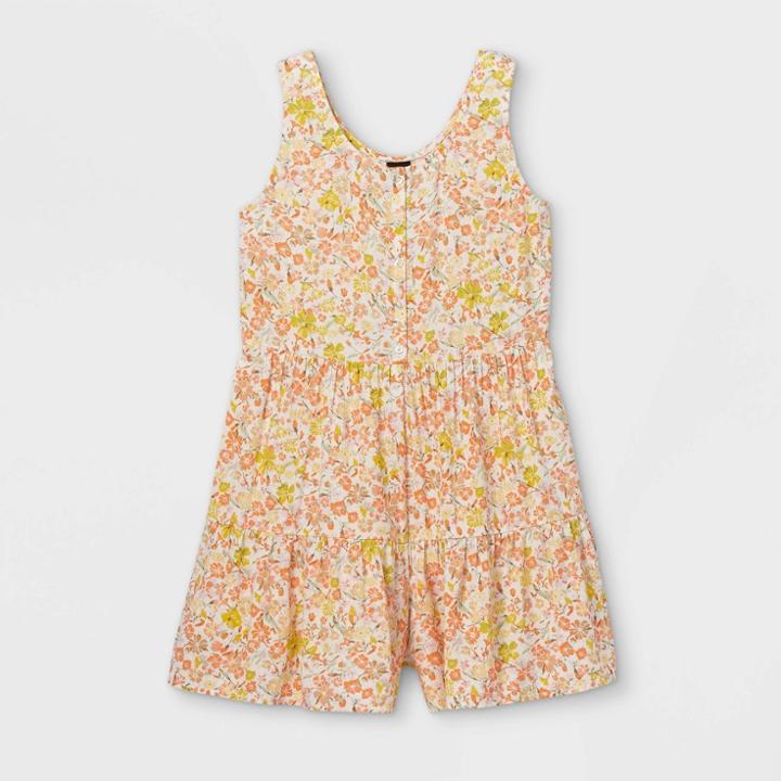 Girls' Button-front Tiered Tank Romper - Art Class