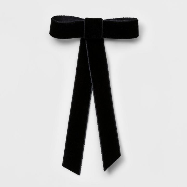 Metal Velvet Ribbon Bow Barrette - Wild Fable Black