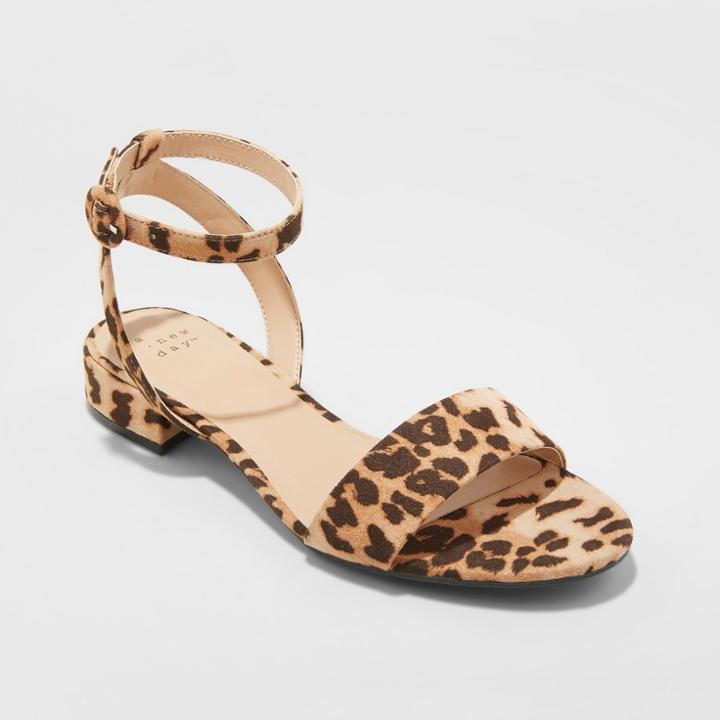 Women's Winona Leopard Ankle Strap Sandals - A New Day Brown