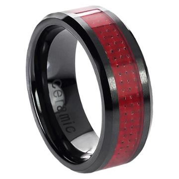 Men's Daxx Ceramic Band With Red Carbon Fiber Inlay - Red