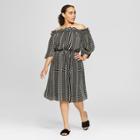 Women's Plus Size Polka Dot Ruffle Bardot Dress - Who What Wear Black
