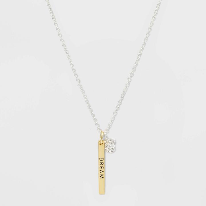Disney Mickey Mouse Dream Bar Two Tone Necklace - Silver, Women's, Gold
