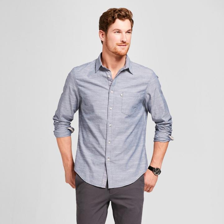 Men's Long Sleeve Cotton Slub Texture Button-down Shirt - Goodfellow & Co Blue
