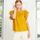 Women's Short Sleeve Eyelet Top - A New Day Olive Yellow Xs, Green Yellow