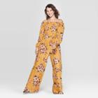 Women's Floral Print Long Sleeve Off The Shoulder Smocked Top Jumpsuit - Xhilaration Mustard Xs, Women's, Yellow