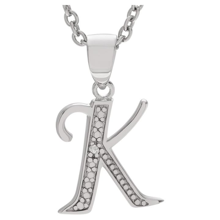 Journee Collection 1/10 Ct. T.w. Round-cut Diamond Letter Pave Set Pendant Necklace In Sterling Silver - Silver, K (18), Girl's, Silver
