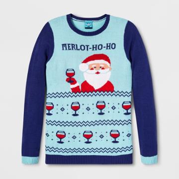 30 Watt Adult Christmas Merlothoho Santa Ugly Sweater - Norther Pole Blue L, Adult Unisex,