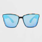 All In Motion Women's Tortoise Shell Print Matte Plastic Square Sunglasses With Teal Lenses - All In
