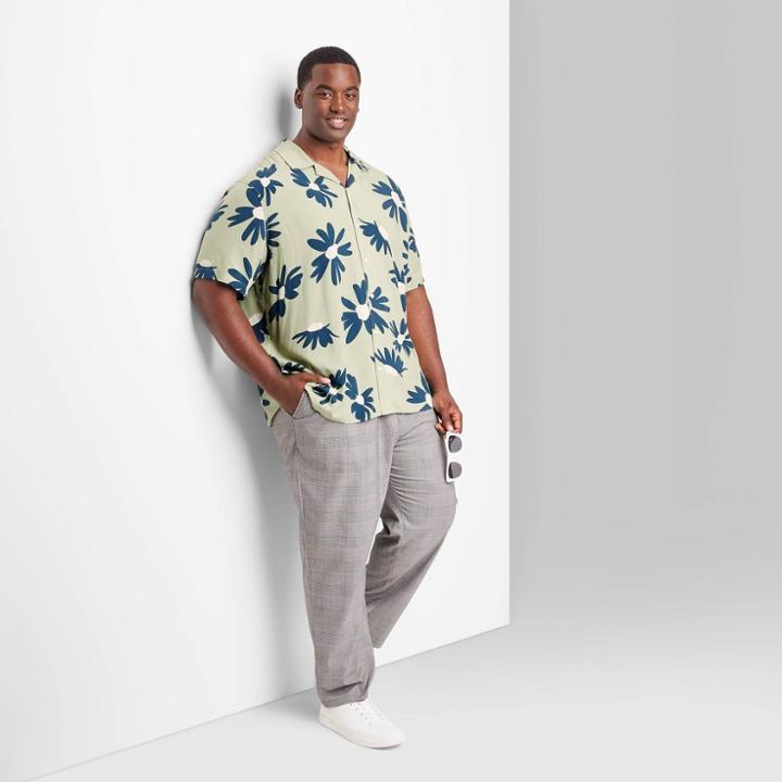 Men's Big & Tall Short Sleeve Button-down Shirt - Original Use Light Mint Green/floral Print