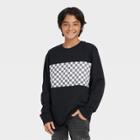 Boys' Checkered Colorblock Long Sleeve Graphic T-shirt - Art Class Black