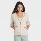 Women's Fleece Zip-up Hooded Sweatshirt - Universal Thread Cream