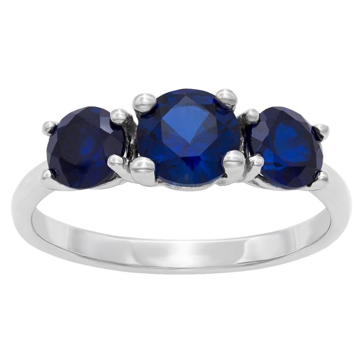 Tiara 1.76 Ct. T.w. 3 Stone Created Sapphire Ring In Sterling Silver -