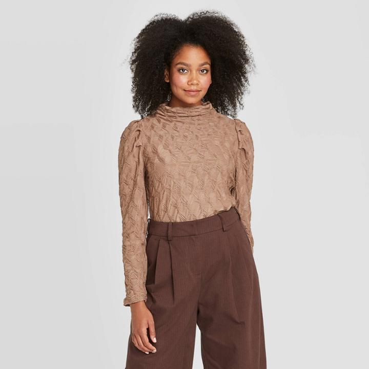 Women's Puff Long Sleeve Knit Top - Prologue Brown