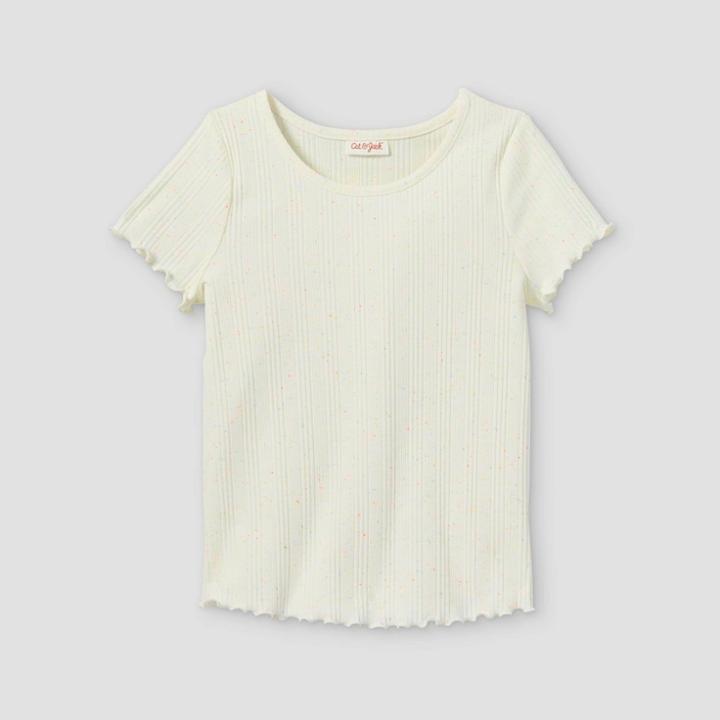 Girls' Rib-knit Printed Short Sleeve Top - Cat & Jack Xl,