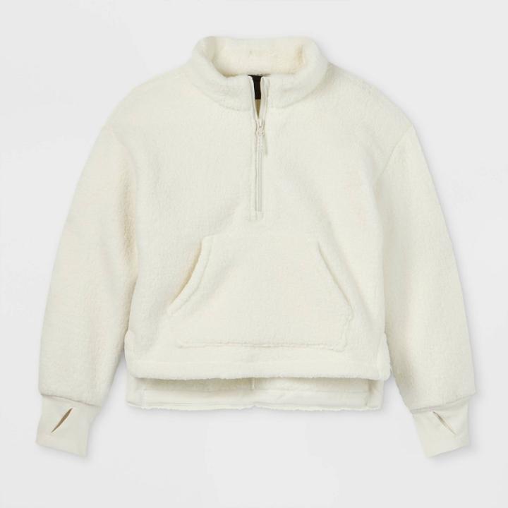 Girls' Sherpa Fleece 1/4 Zip Pullover Sweatshirt - All In Motion White