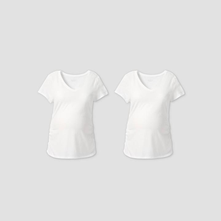 Maternity Short Sleeve V-neck Side Shirred Bundle T-shirt - Isabel Maternity By Ingrid & Isabel White