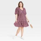 Women's Plus Size Short Sleeve Tiered Dress - Knox Rose Purple Floral