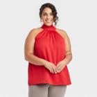 Women's Plus Size Satin Halter Top - A New Day Red