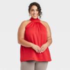 Women's Plus Size Satin Halter Top - A New Day Red