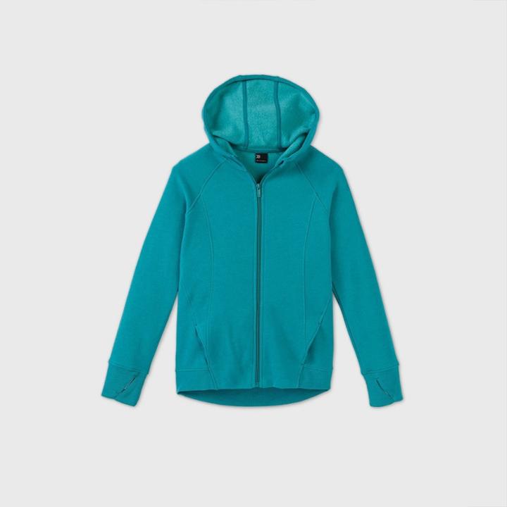 Girls' Fleece Full Zip Hoodie Sweatshirt - All In Motion Turquoise