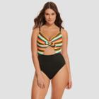Women's Slimming Control Tie Front Cut Out One Piece Swimsuit - Beach Betty By Miracle Brands Stripe Xl,