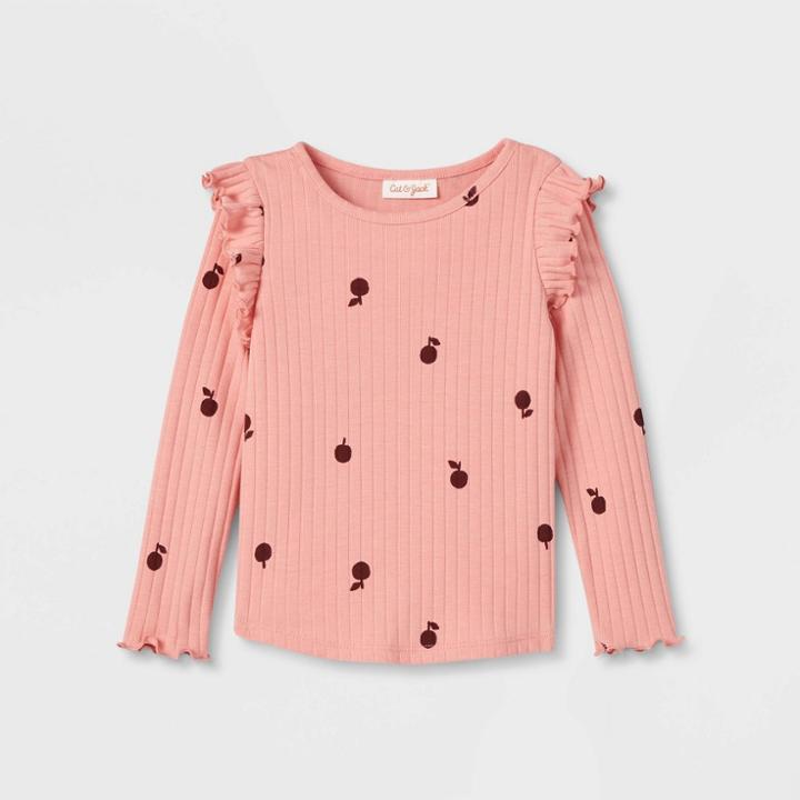 Toddler Girls' Apple Ribbed Long Sleeve Top - Cat & Jack Rose