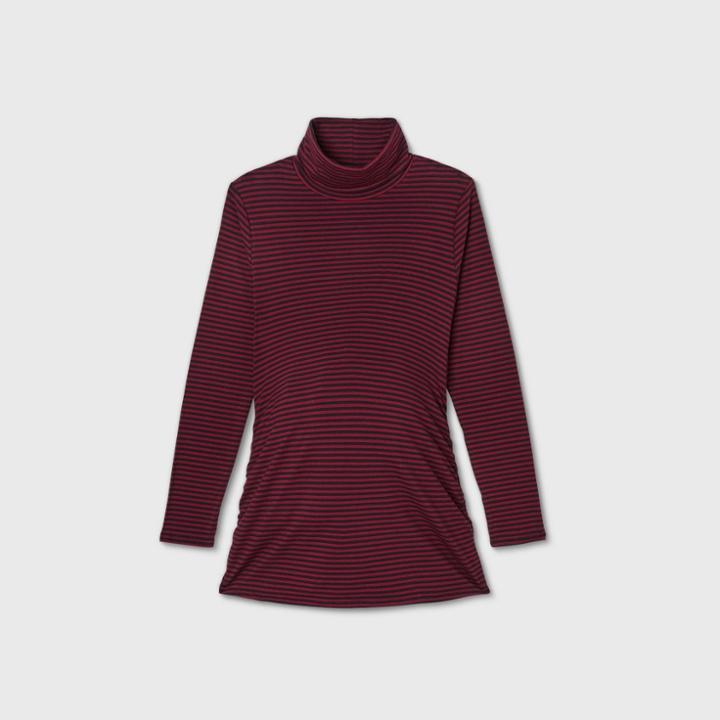 Maternity Striped Long Sleeve Turtleneck T-shirt - Isabel Maternity By Ingrid & Isabel Red