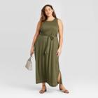 Women's Plus Size Short Sleeve Belted Knit Maxi Dress - Ava & Viv Green X, Women's