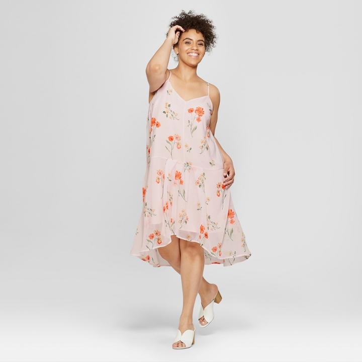 Women's Plus Size Floral Print Flutter Slip Dress - Who What Wear Pink