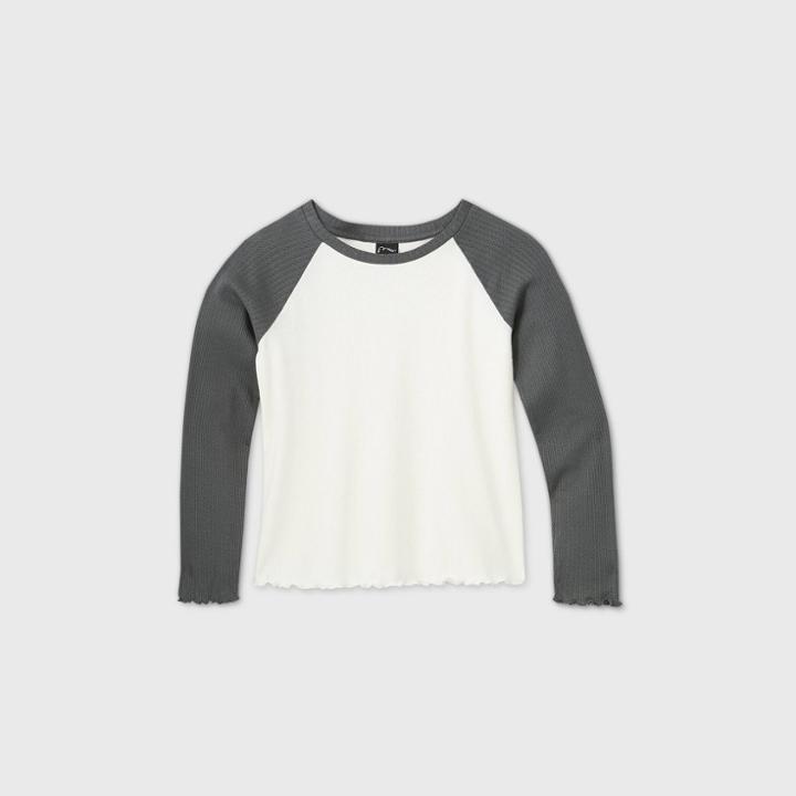 Girls' Raglan Pointelle Long Sleeve T-shirt - Art Class Ivory