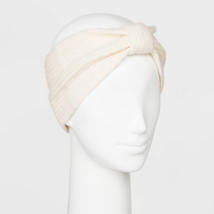 Women's Rib Stitch Knit Headband - A New Day Cream,