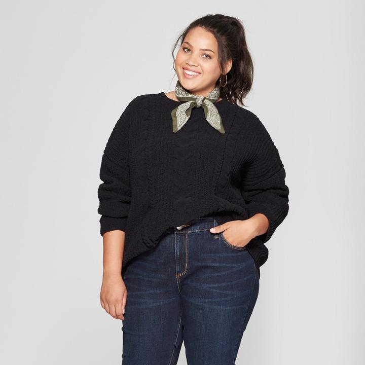 Women's Plus Size Chenille Cable Pullover Sweater - Universal Thread Black
