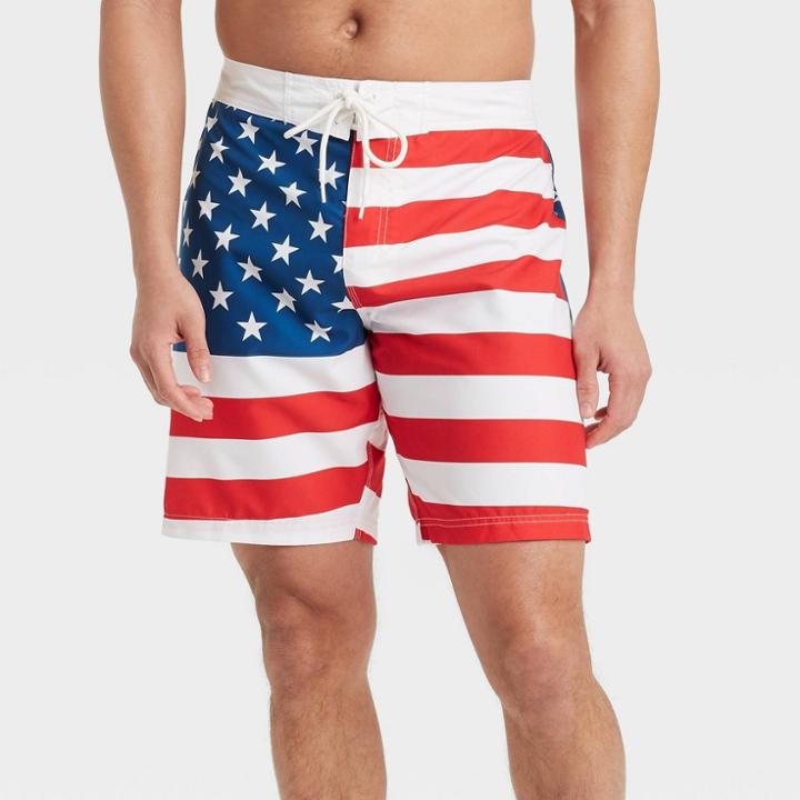 Bioworld Men's 8.5 Americana Swim Trunks - White