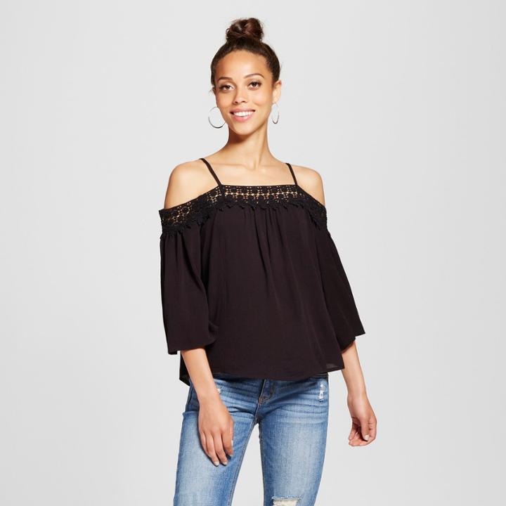 Women's Lace-trim Cold Shoulder Top - Xhilaration (juniors') Black