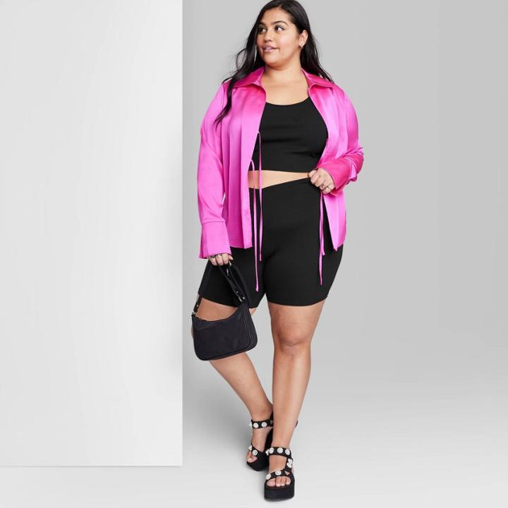 Women's High-rise Polyester Bike Shorts - Wild Fable Black