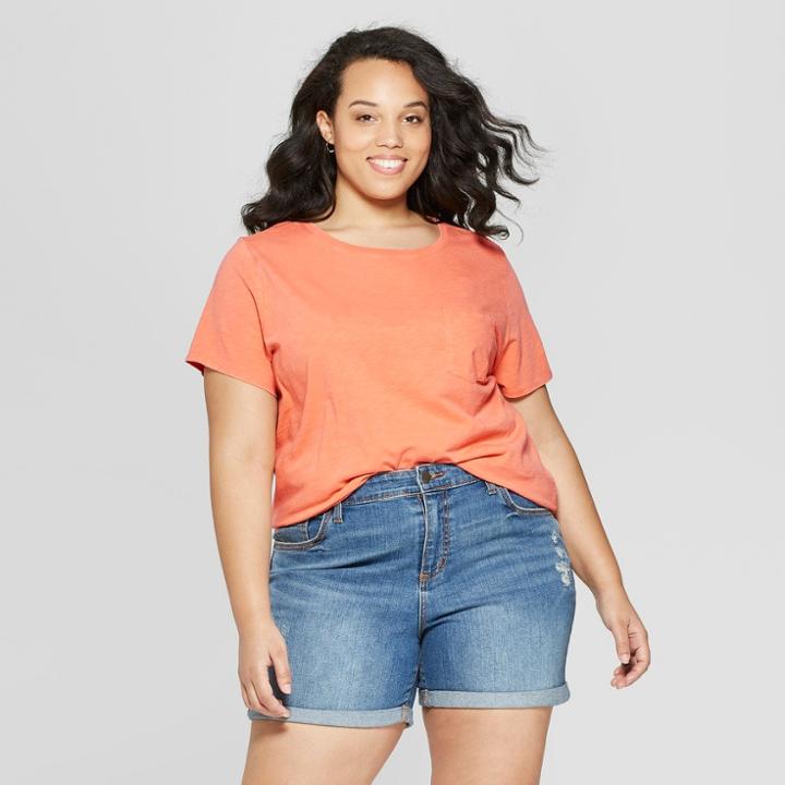 Women's Plus Size Short Sleeve Crew Neck Meriwether Pocket T-shirt - Universal Thread Orange