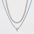 Evil Eye Rhodium Triangular Charm Chain Necklace - Wild Fable Blue